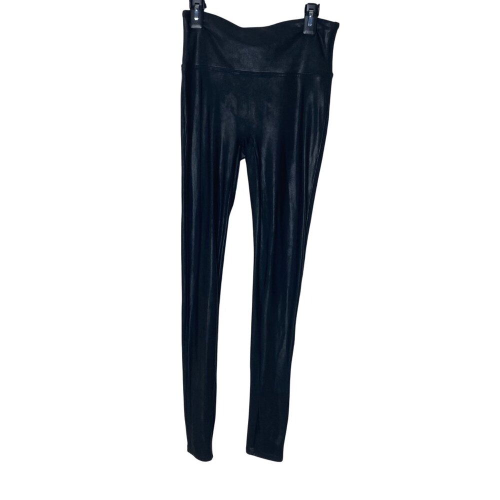 Spanx Black Faux Leather Leggings S • High-Rise Shaping Control • Sleek Fit 2437 - Picture 2 of 10